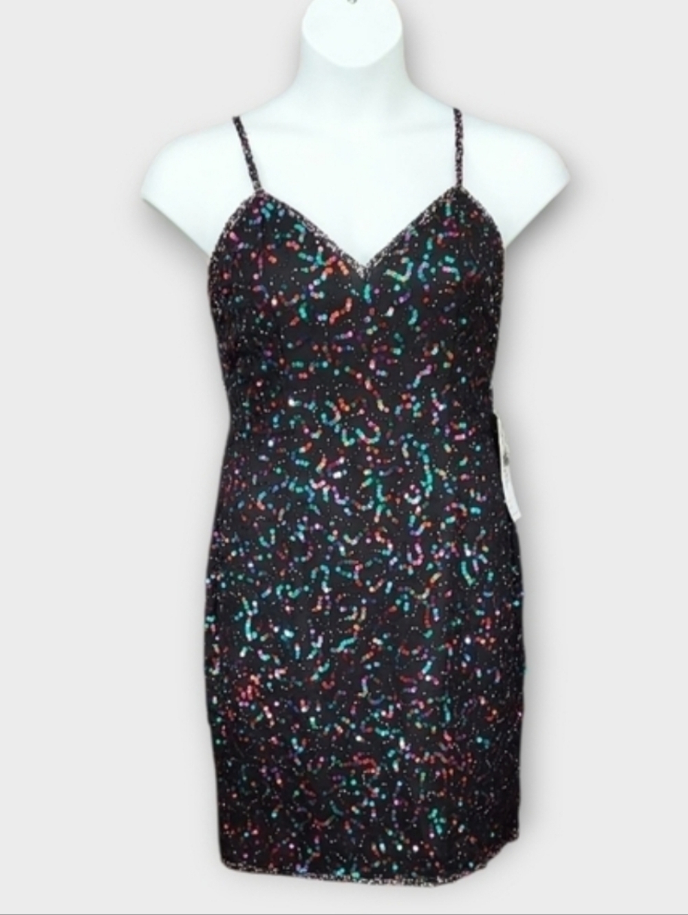 Vintage NOS 90's 100% Silk Colorful Bead And Sequin Mini Dress ~sz L - Picture 8 of 8